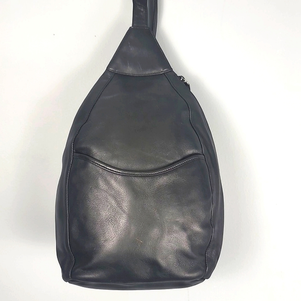 Vintage Talbots Black Leather Crossbody Sling Bag Purse